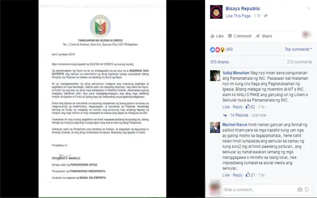 INC Denies Duterte Endorsement for President