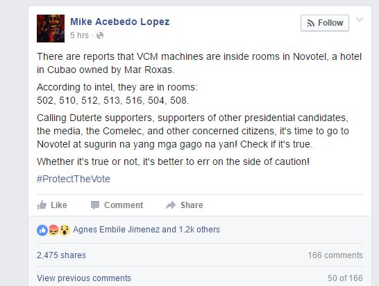 Mike Acebedo Lopez Comelec VCMs in Novotel