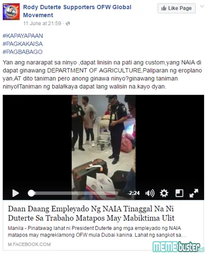Duterte Fire NAIA Employees