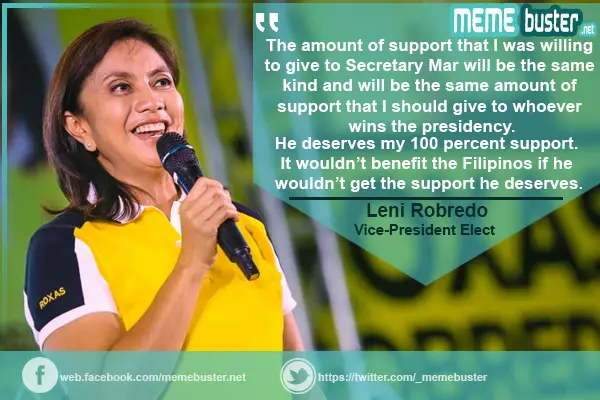 Leni Robredo Supports Duterte
