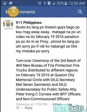 Comments on 911 Philippines Fire Truck Turnover
