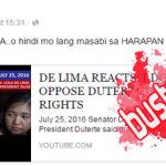 De Lima Not Opposing Duterte