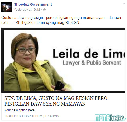 De Lima Resigning As Senator