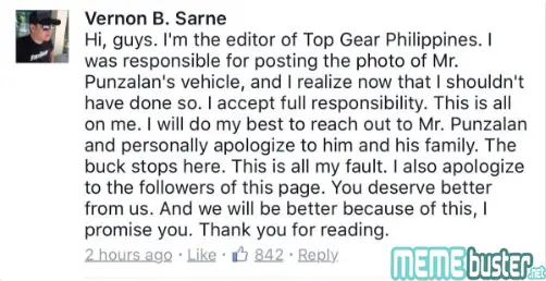 Top Gear Vernon B Sarne apologized on Quiapo Cyclist Shooter