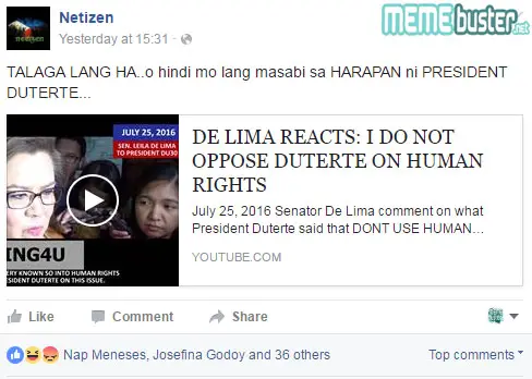 de Lima Reacts on Duterte Human Rights SONA