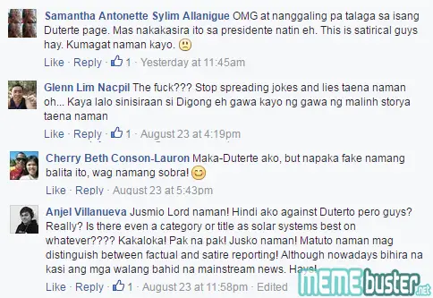 Comments on NASA Hailed Duterte Best President