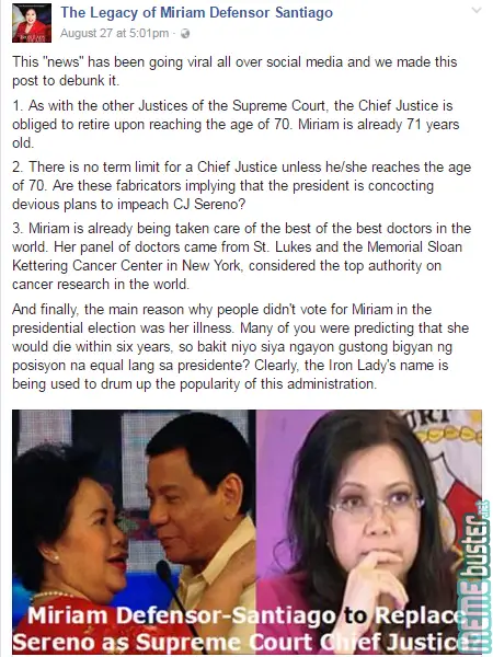 Duterte Appointing Miriam Santiago