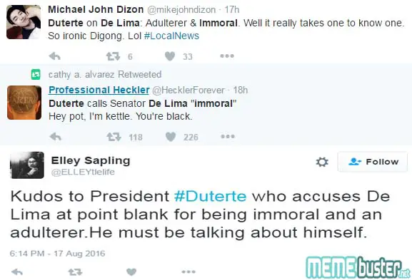 Duterte De Lima Immoral