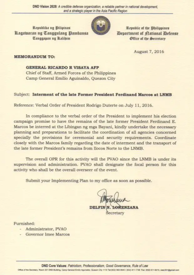Memorandum from the Department of National Defens
