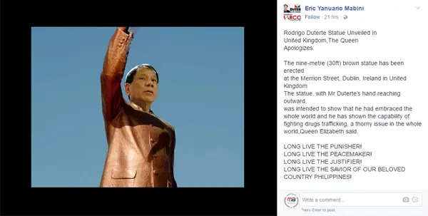 Duterte Statue Erected in UK