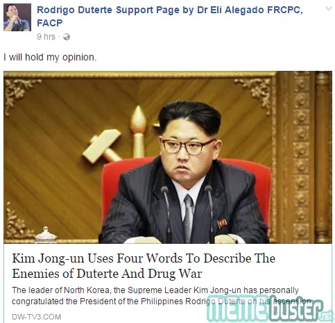Kim Jong Un Commenting Duterte