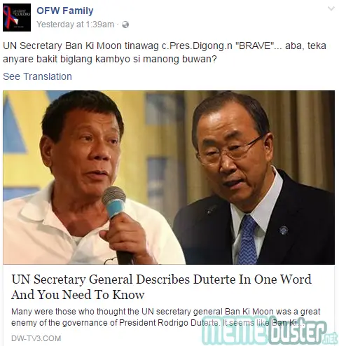 UN Secretary-General call Duterte 