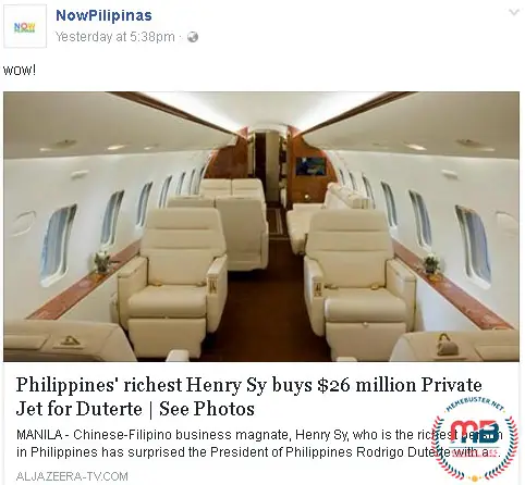 Henry Sy Private Jet Duterte
