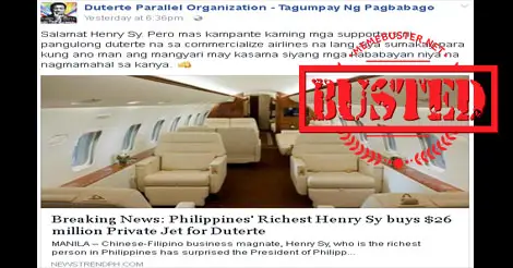 Private Jet for Duterte