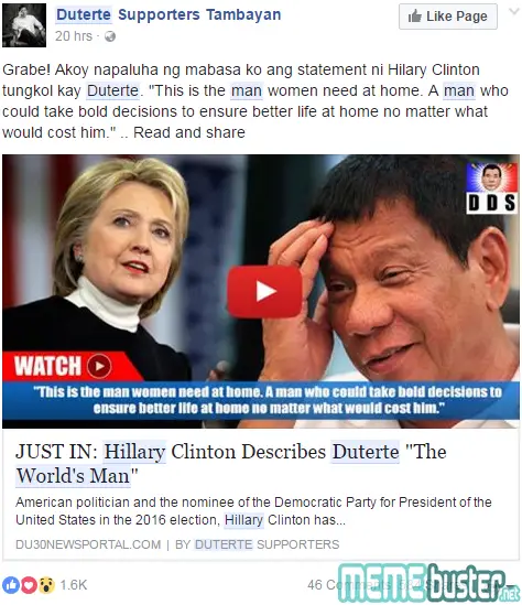 Hillary Clinton Describe Duterte