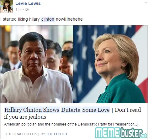 Hillary Clinton Show Duterte Love