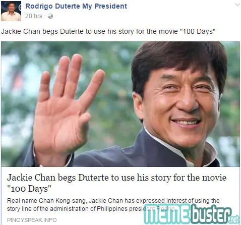 Jackie Chan Movie Based Duterte