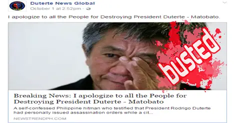Matobato Apologize for Destroying Duterte