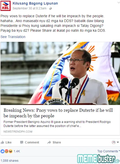 PNoy Vows to Replace Duterte