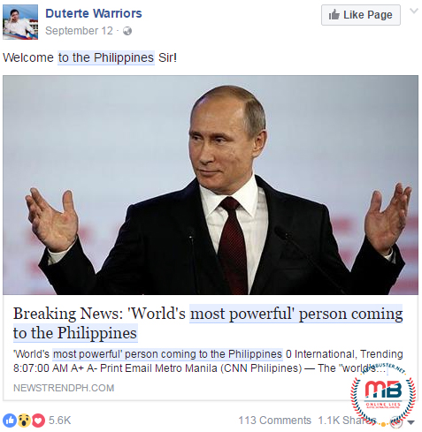 Putin Coming to The Philippines