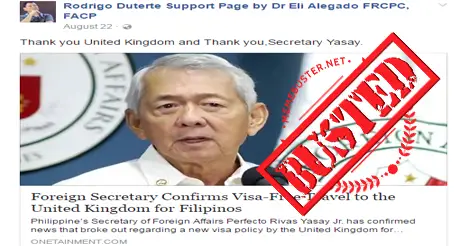 Yasay Confirm Visa Free Travel