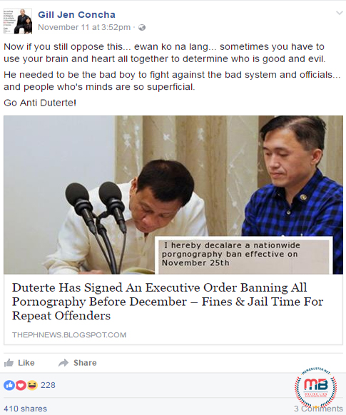 Duterte Issuing EO Ban Pornography