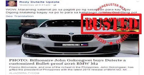 John Gokongwei Buying Duterte Bulletproof Car