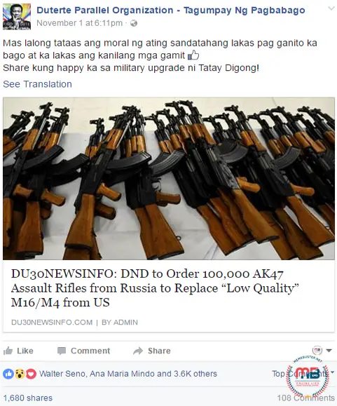 PNP Buying Rifles from Russia