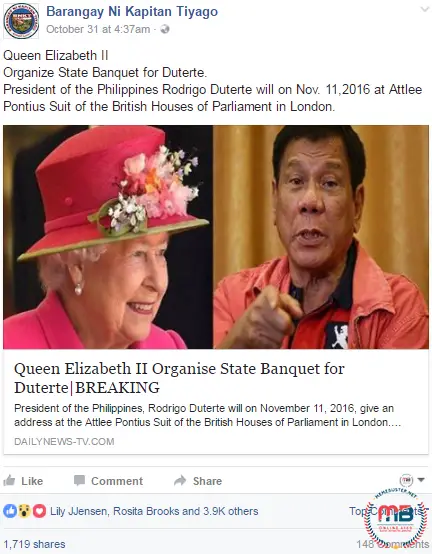 Queen Elizabeth Banquet for Duterte