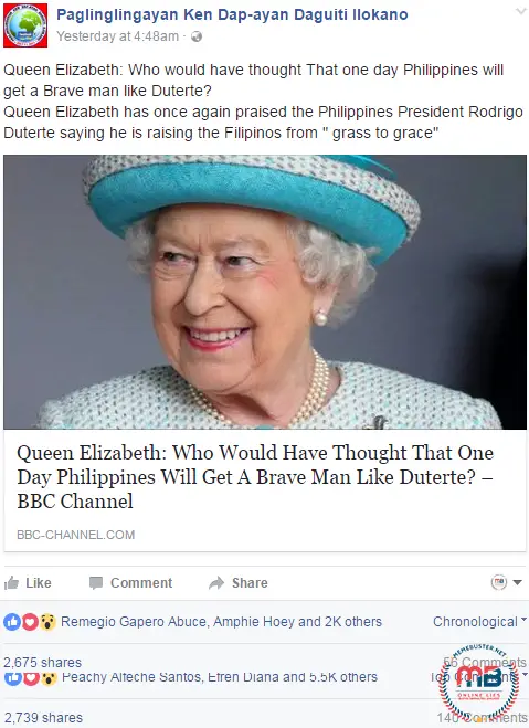 Queen Elizabeth II Duterte Brave