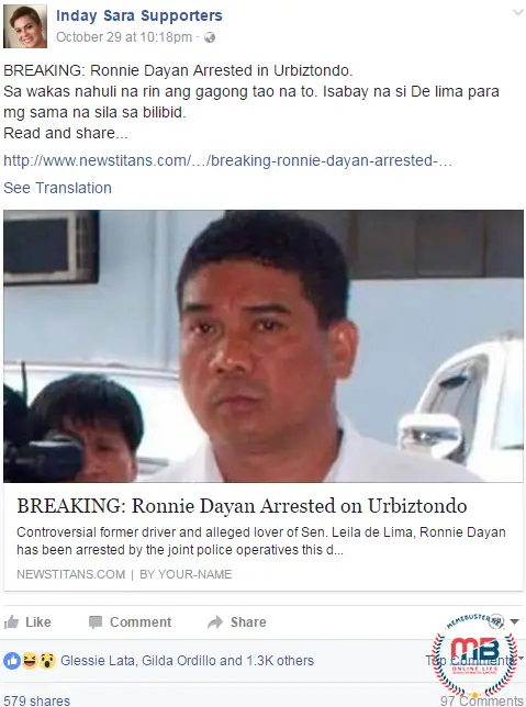 Ronnie Dayans Arrest in Urbiztondo
