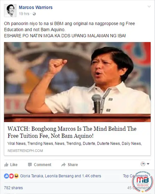 Bongbong Marcos Free Tuition Fee