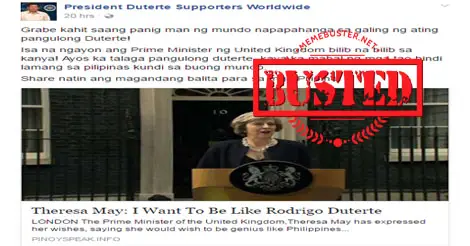 British PM Theresa May like Duterte