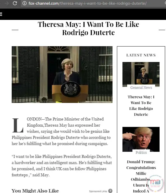 British PM Theresa May like Duterte