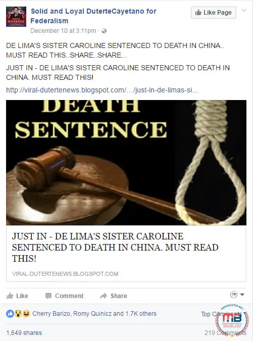 De Limas Sister Sentenced to Death