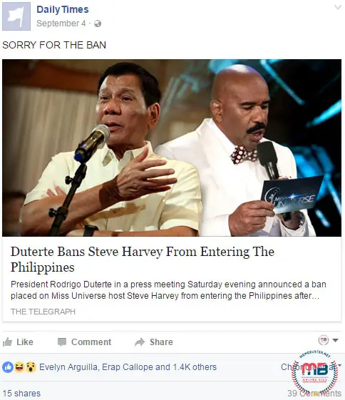 Duterte Ban Steve Harvey