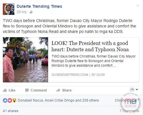 Duterte in Flooded Street After Typhoon