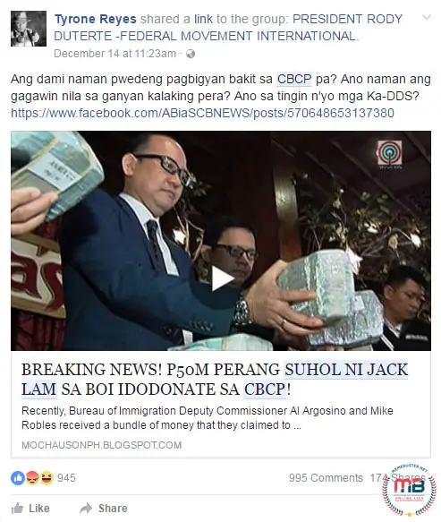 Jack Lam Donated to CBCP