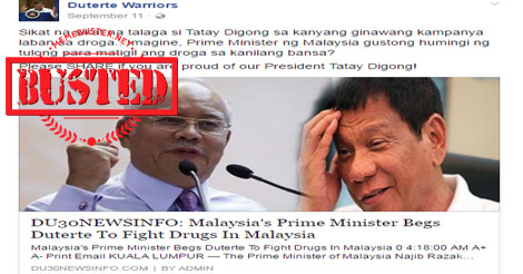 Busted News about Malaysia prime minister begging Duterte 