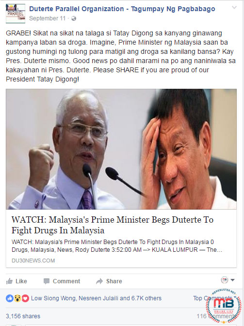 Malaysia Prime Minister Begging Duterte