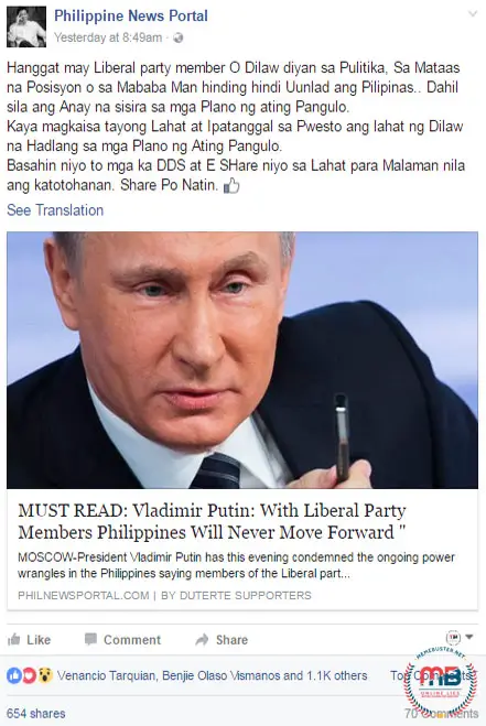Putin Condemn LP Members