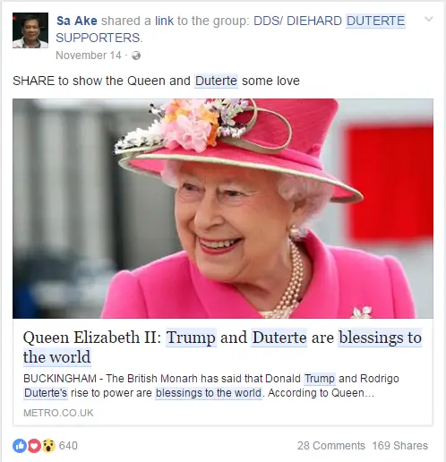 Queen Elizabeth II Trump Duterte blessings