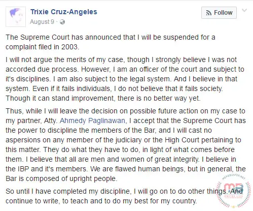Suspended Atty Trixie Cruz Angeles