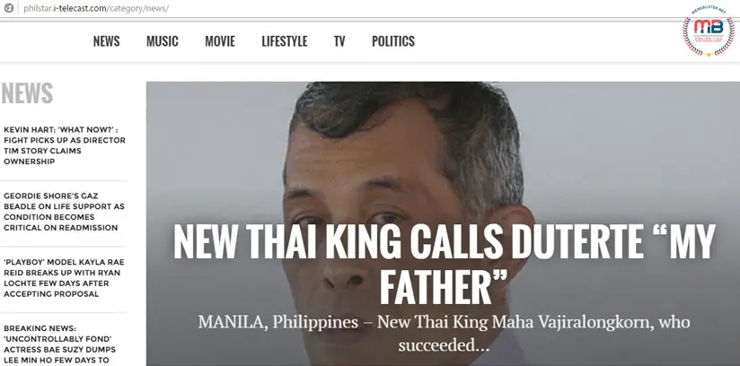 Thai King Call Duterte Father