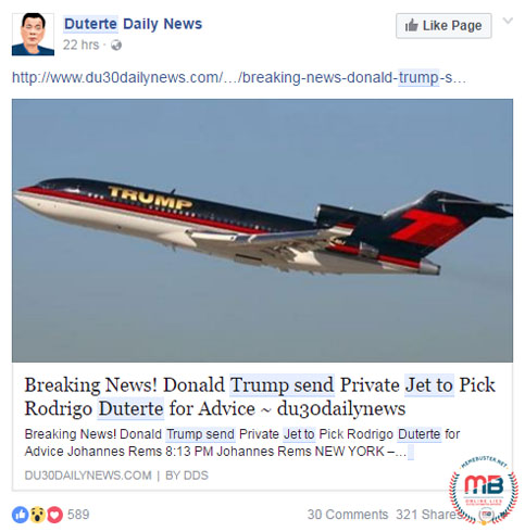 Trump Private Jet Fetch Duterte