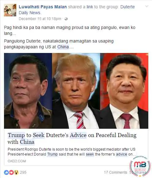 Trump Seeks Dutertes Advice