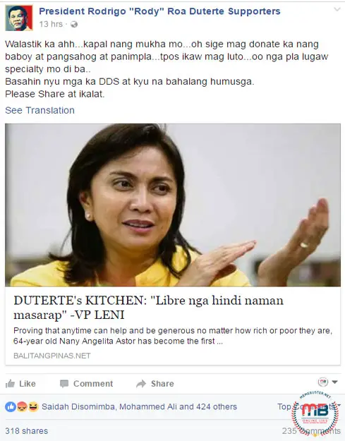  VP Leni Criticize Duterte Kitchen