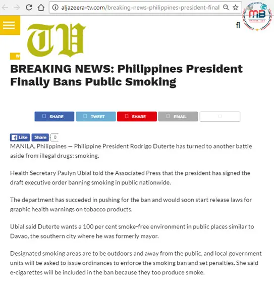 Duterte Banned Smoking in Public