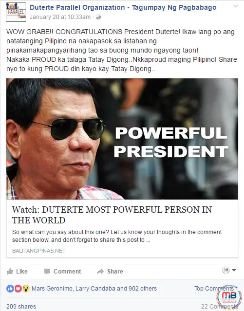 Duterte Powerful Person in The World