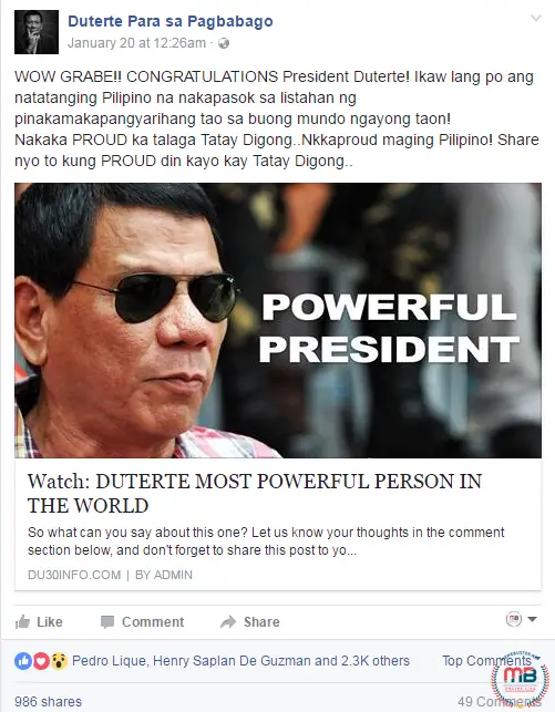Duterte Powerful Person in The World